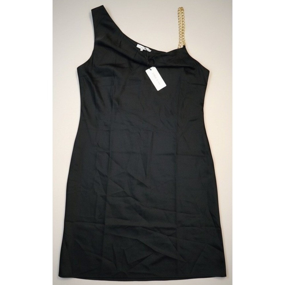 NWT Pink Rose Women's One Shoulder Black Dress Large Gold Chain Strap Party